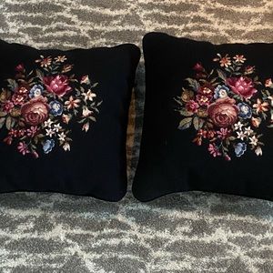 Vintage Steinwinder 14” Pillow Needlepoint Cross Stitch Floral Pillow Lot Of 2